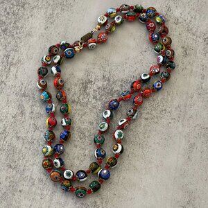 Vintage Murano Mille Fiori Hand Blown 7mm Glass Beads Strand Necklace 30"